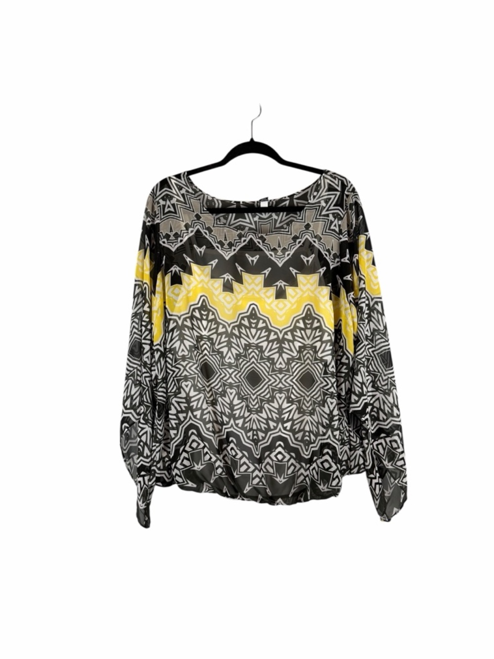 Alfani Woman Geometric Sheer Blouson Top Yellow Black Plus Size 2X